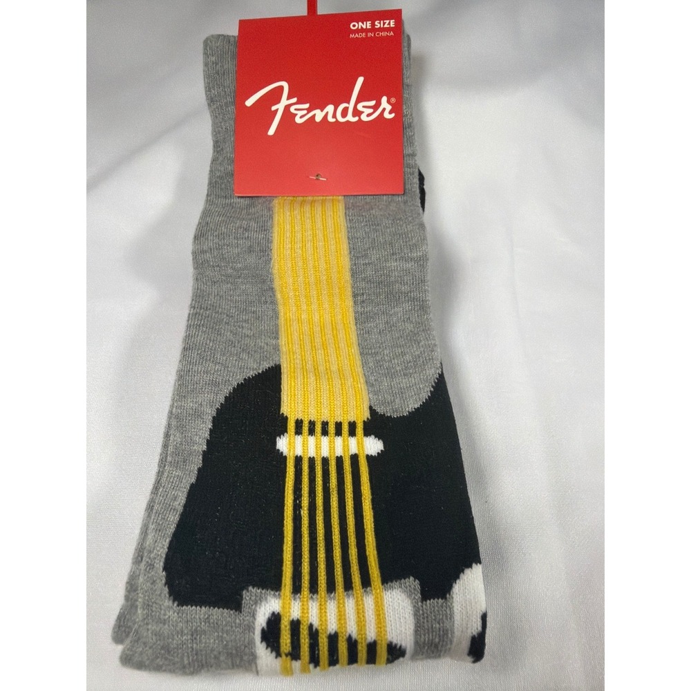 Fender Electric Guitar Graphic Crew Socks Mens One Size Gray Polyester Rocker